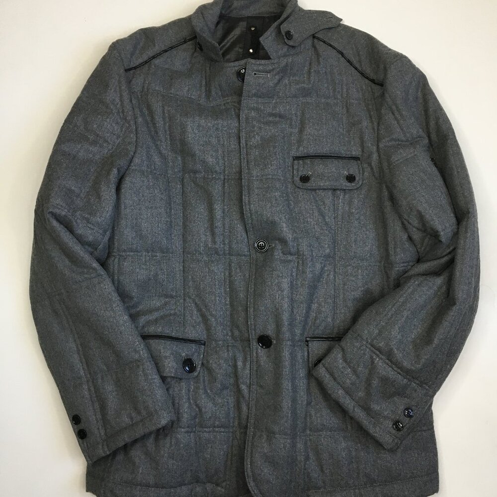 TED LAPIDUS Gray Explorers Of High Sea Gray Black Leather Trim Jacket